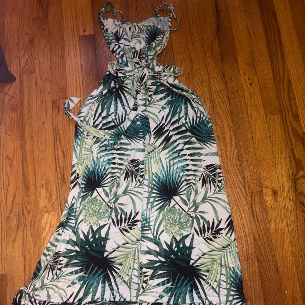 Love Green and Black Leaf Pattern Dress